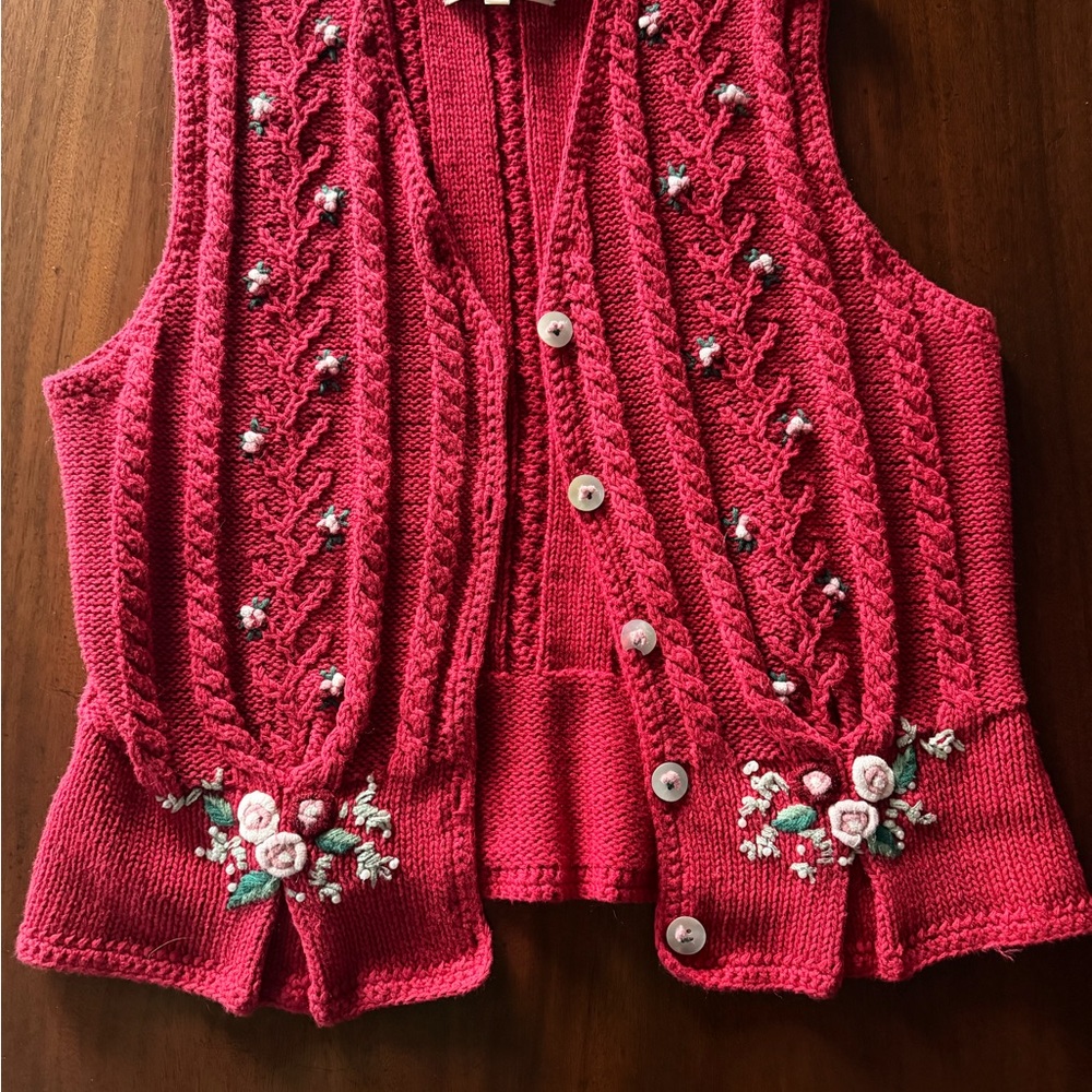 Susan Bristol sweater vest with Floral Embroidery and beading detail
